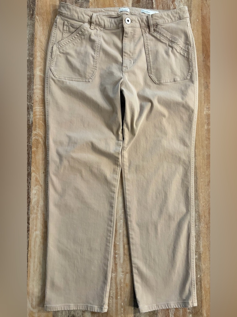 J. Jill Denim High-Rise Straight-Leg Ankle Pants Size 14 Petite‎ Khaki Tan